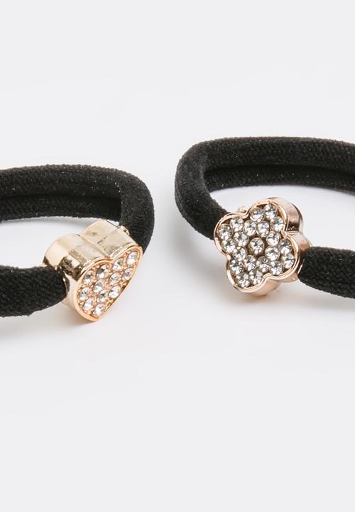 Jewels and Lace - Rhinestone Hair Ties Black