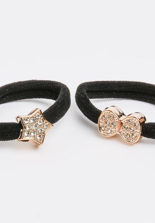 Jewels and Lace - Rhinestone Hair Ties Black