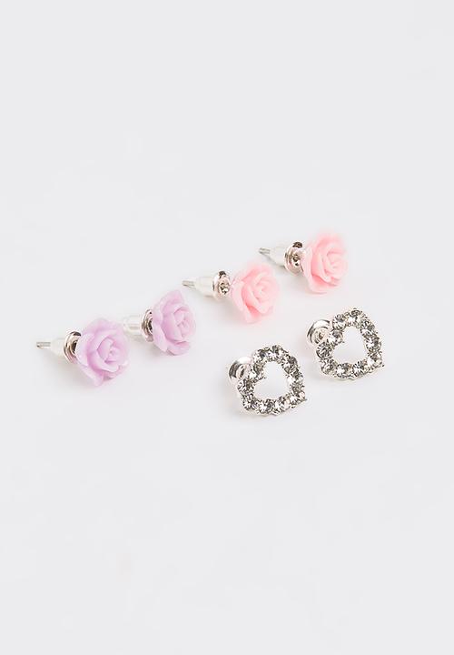 Jewels and Lace - Heart Rose Earrings Multi-colour