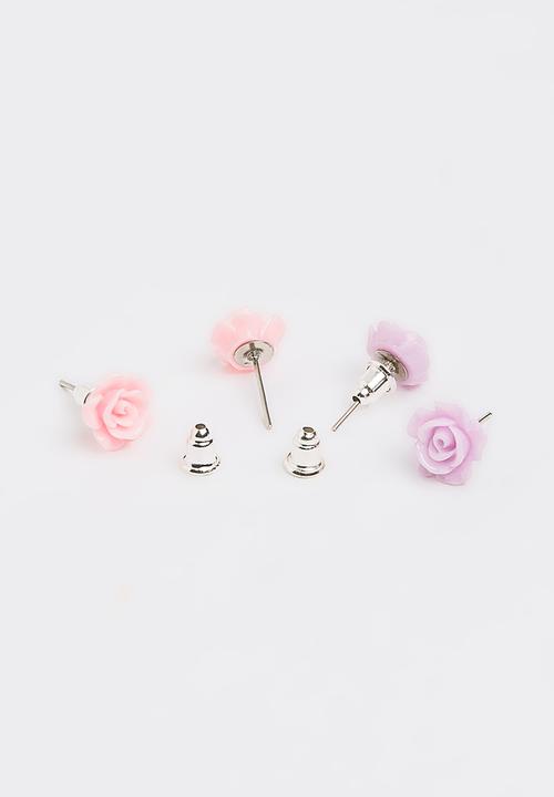 Jewels and Lace - Heart Rose Earrings Multi-colour