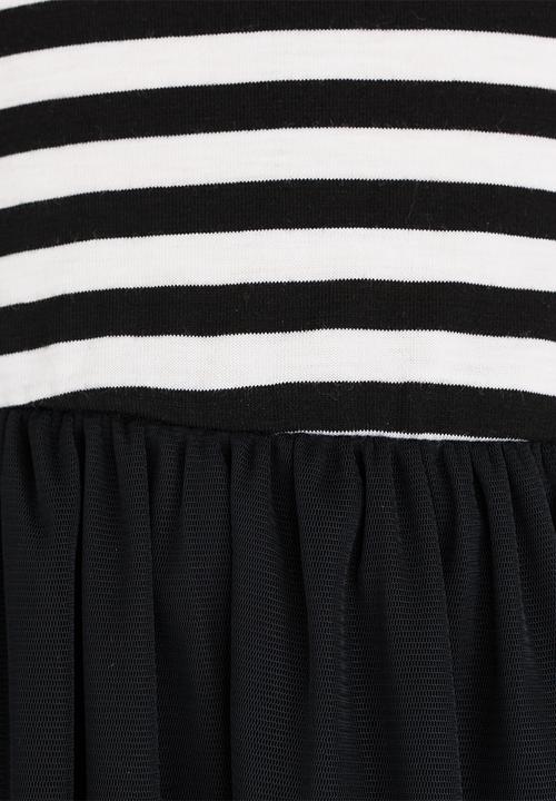 See-Saw - High Waist Dress with Mesh Black and White