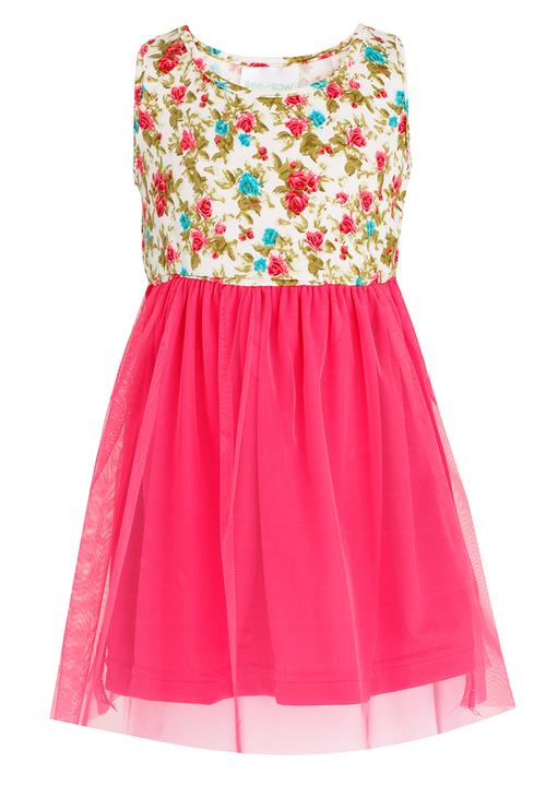 See-Saw - High Waist Dress with Mesh Mid Pink