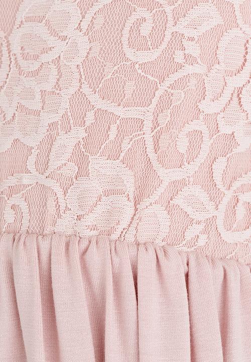 See-Saw - Hi-Low Dress with Lace Bodice Pale Pink