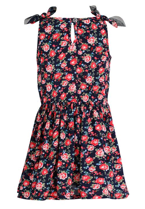 See-Saw - Mid Waist Dress with Mesh Shoulder Bow Navy