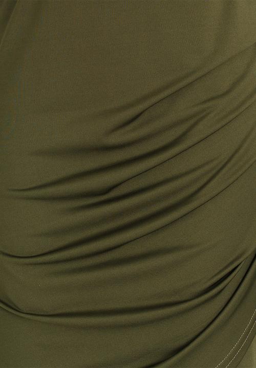 Rebel Republic - Bodycon Skirt with Side Pleats Khaki Green