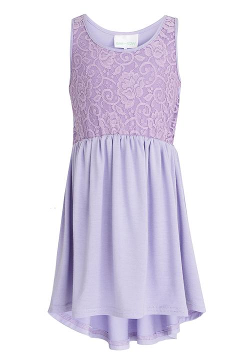 See-Saw - Hi-Low Dress with Lace Bodice Mid Purple