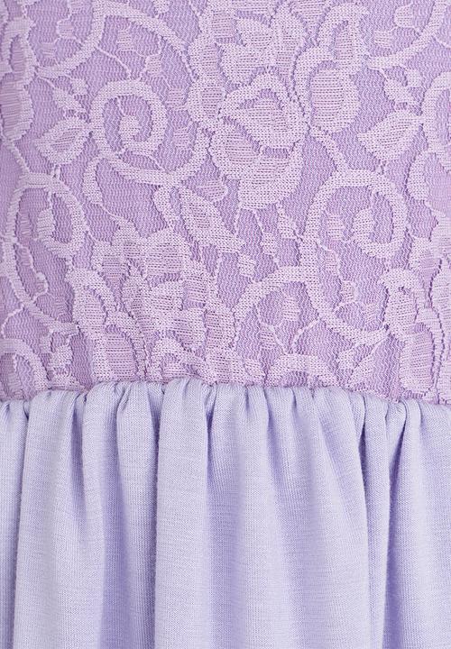 See-Saw - Hi-Low Dress with Lace Bodice Mid Purple