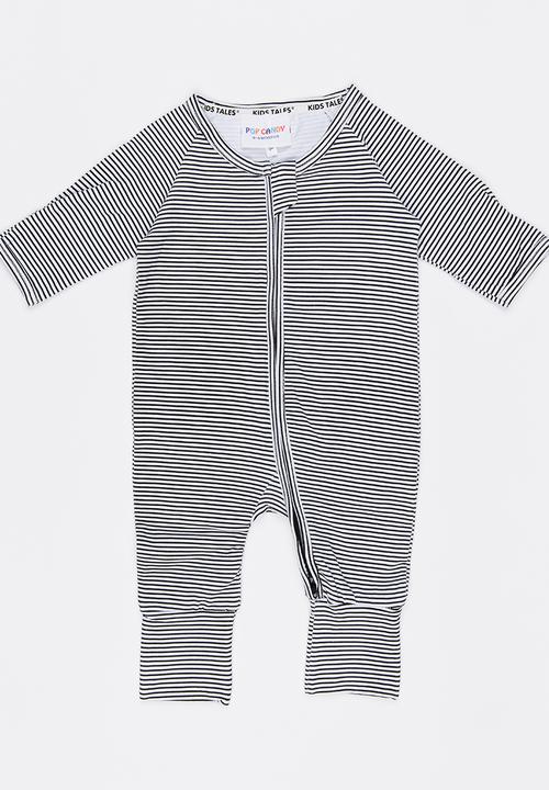 Pop Candy - Striped Full Bodysuit Black and White