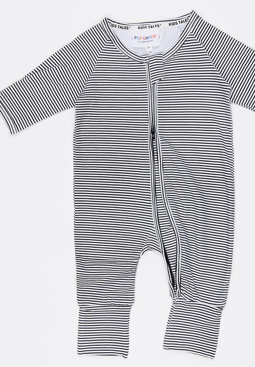 Pop Candy - Striped Full Bodysuit Black and White