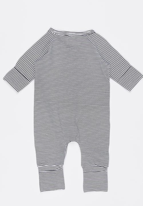 Pop Candy - Striped Full Bodysuit Black and White