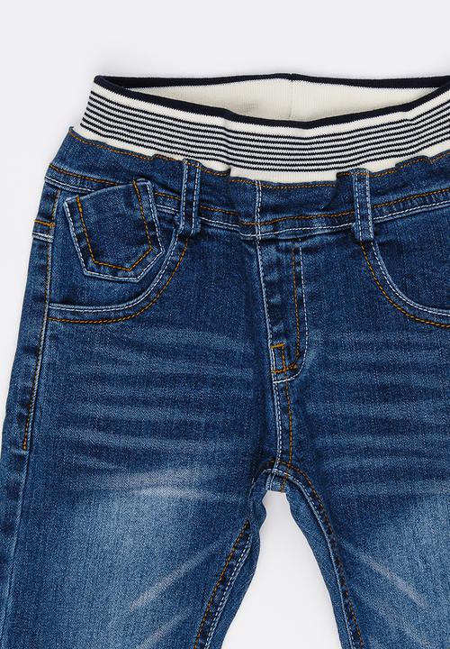 Pop Candy - Denim Jeans with Ribbed Waistband Blue