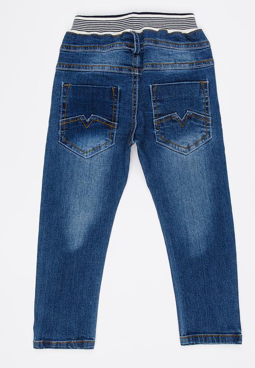 Pop Candy - Denim Jeans with Ribbed Waistband Blue
