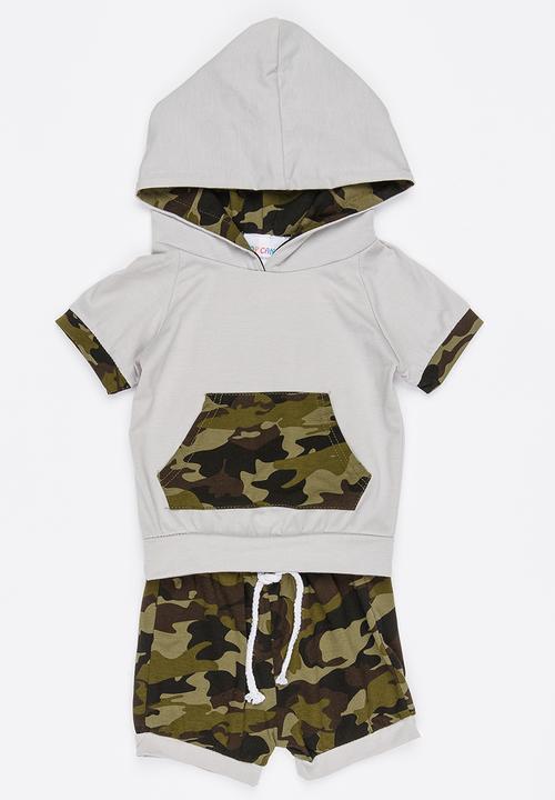 Pop Candy - Hoodie and Short Set Khaki Green