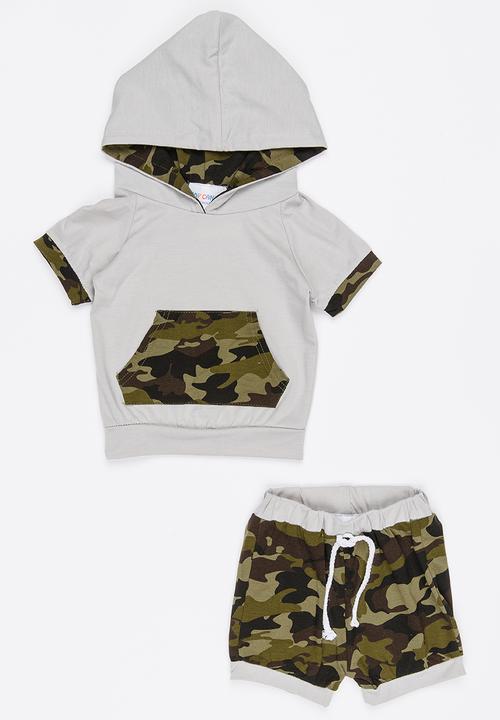 Pop Candy - Hoodie and Short Set Khaki Green