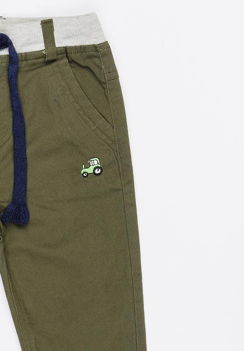 Pop Candy - Ribbed Chino Pants Khaki Green