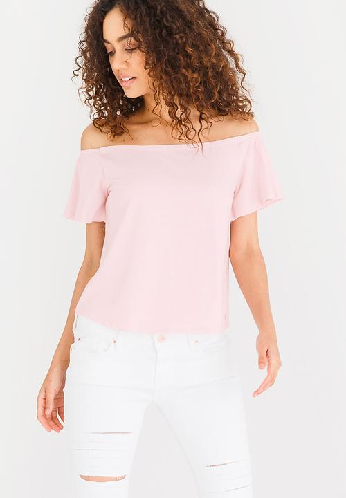 GUESS - Guess Off Shoulder Amor Tee Mid Pink