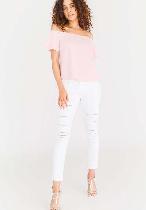 GUESS - Guess Off Shoulder Amor Tee Mid Pink