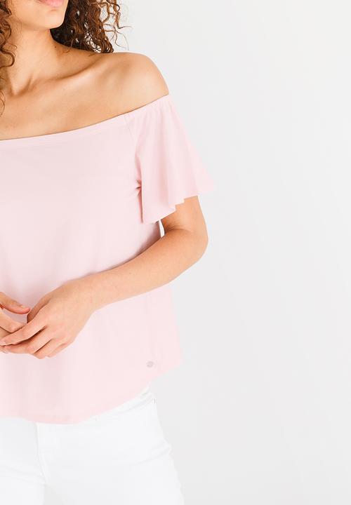 GUESS - Guess Off Shoulder Amor Tee Mid Pink