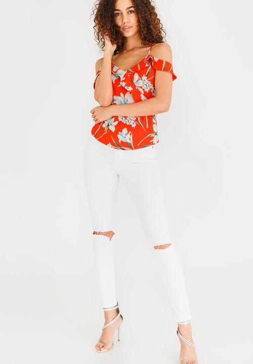 SISSY BOY - Ruffle Cut-out Detail Top Red