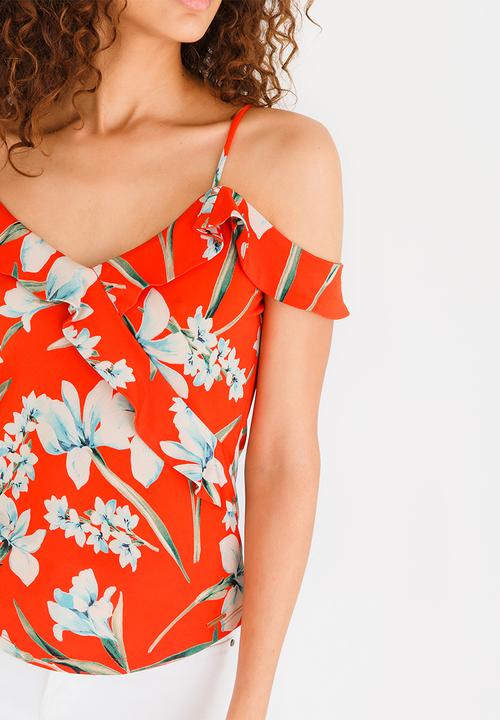 SISSY BOY - Ruffle Cut-out Detail Top Red