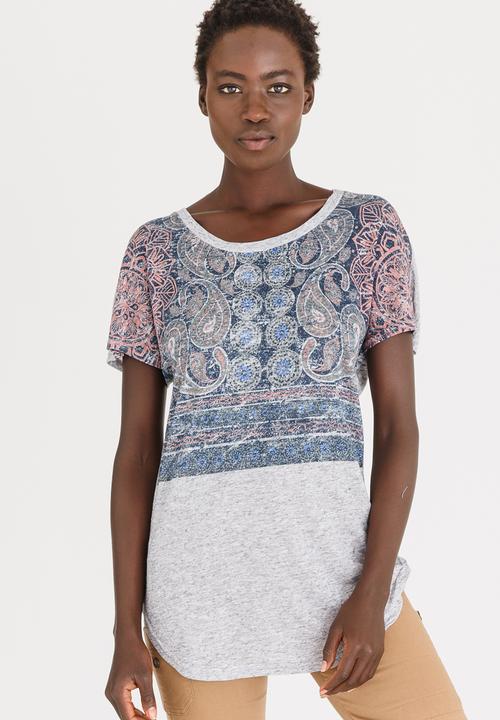 JEEP - Linen-Look Fashion Top With Print Grey