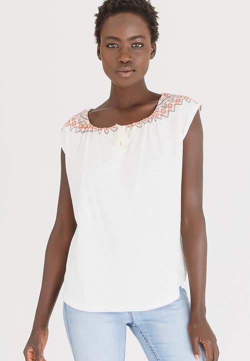JEEP - Slub Puff Print Fashion Top Cream
