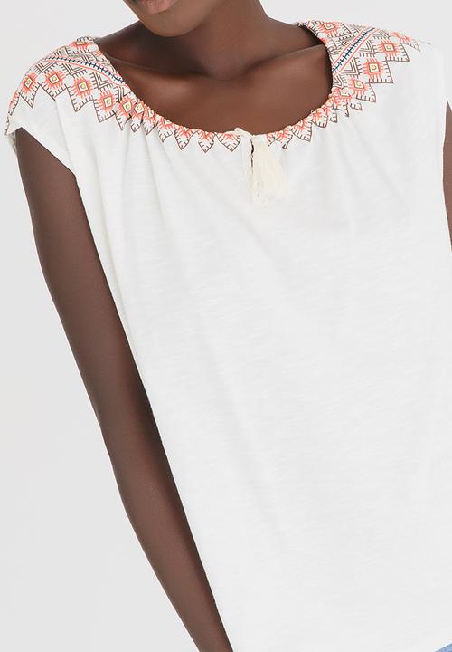 JEEP - Slub Puff Print Fashion Top Cream