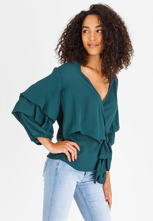 STYLE REPUBLIC - Volume Sleeve Wrap Blouse Green