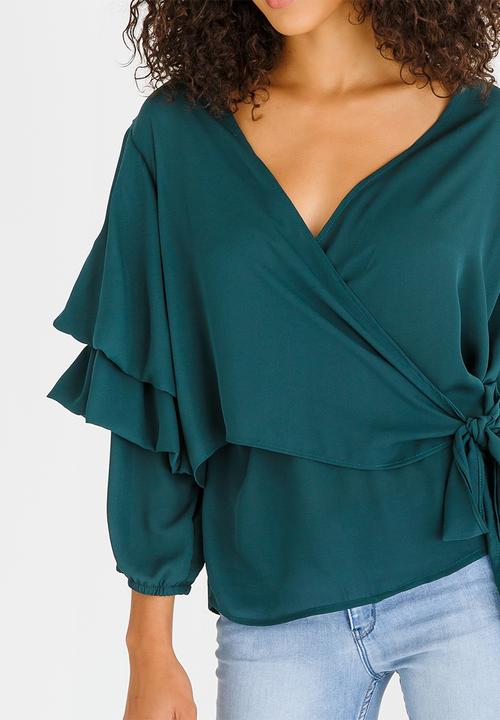 STYLE REPUBLIC - Volume Sleeve Wrap Blouse Green