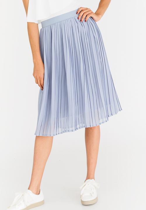 STYLE REPUBLIC - Pleated Midi Skirt Pale Blue
