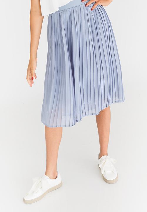 STYLE REPUBLIC - Pleated Midi Skirt Pale Blue