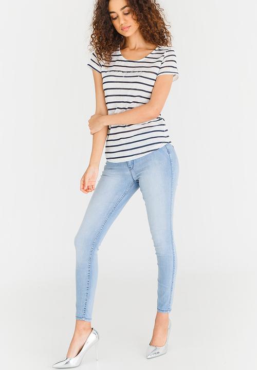SISSY BOY - Striped Logo Tee Navy & White