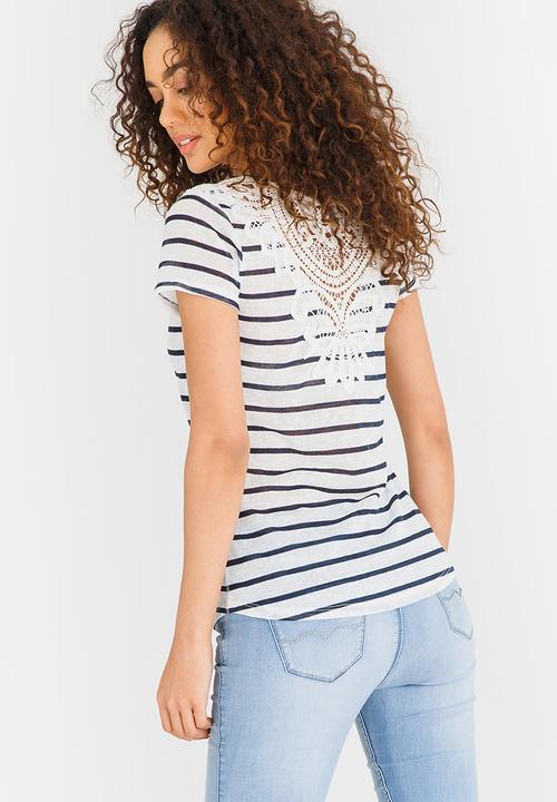 SISSY BOY - Striped Logo Tee Navy & White