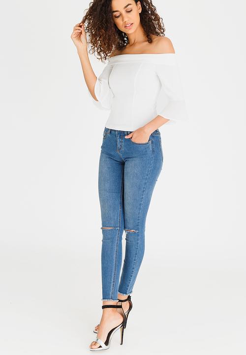 SISSY BOY - Tulip Sleeve Bardot Top Off White