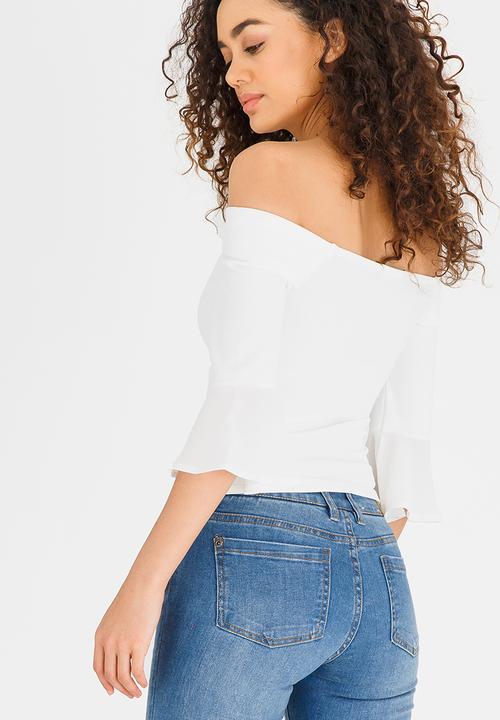 SISSY BOY - Tulip Sleeve Bardot Top Off White