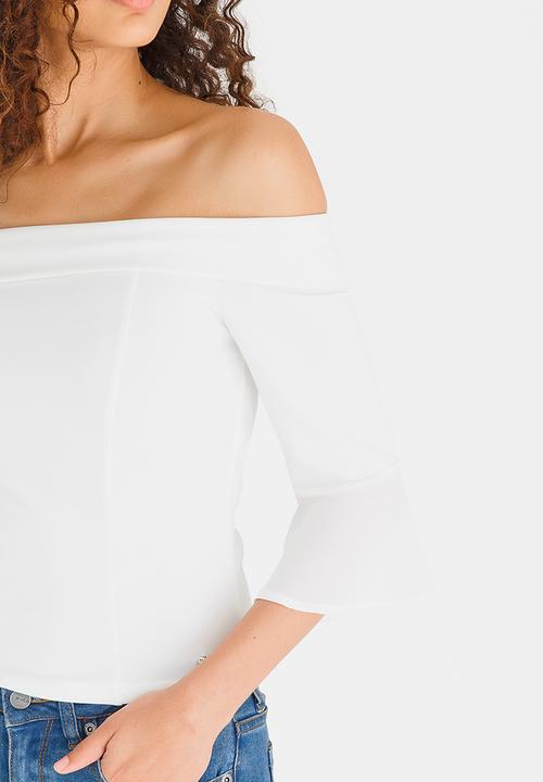 SISSY BOY - Tulip Sleeve Bardot Top Off White
