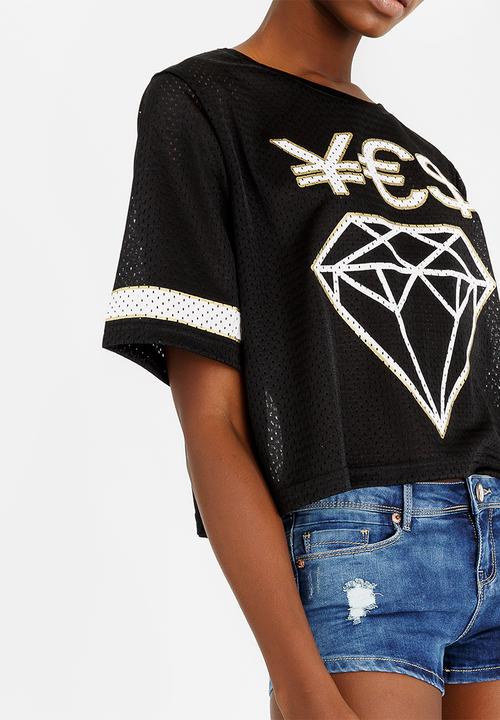 Brave Soul - Mesh Tee with Print Black