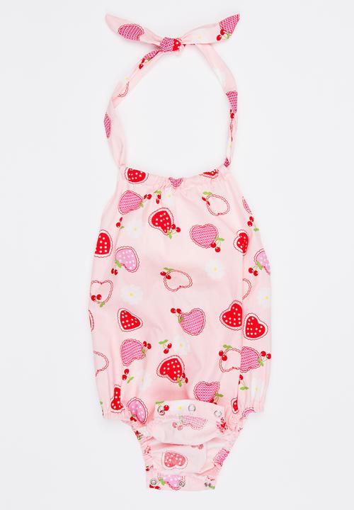 Pop Candy - Heart Printed Romper Set Mid Pink