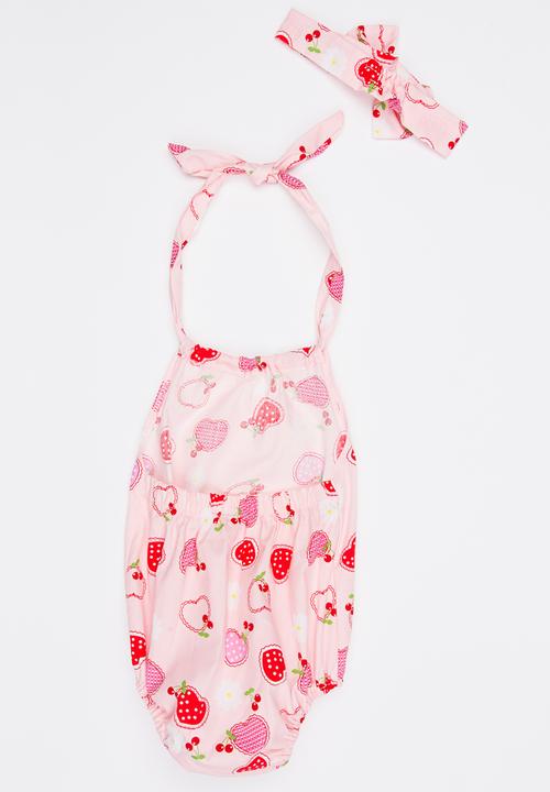 Pop Candy - Heart Printed Romper Set Mid Pink