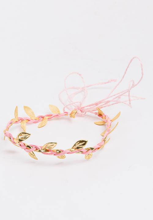 Jewels and Lace - Plaited Leaf and Bow Headband 2 Pack Mid Pink