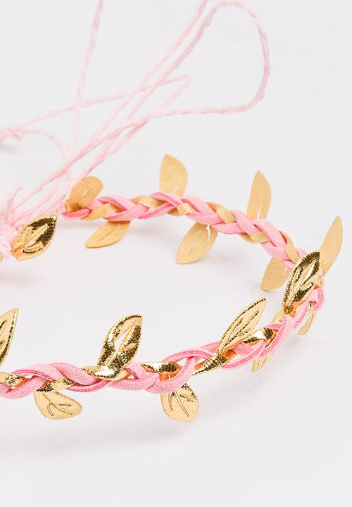 Jewels and Lace - Plaited Leaf and Bow Headband 2 Pack Mid Pink