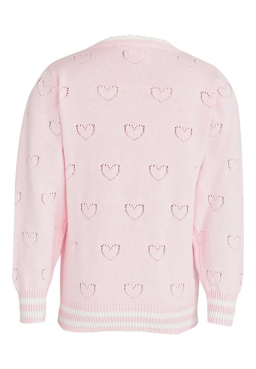 Pop Candy - Heart Pointelle Cardigan Pale Pink
