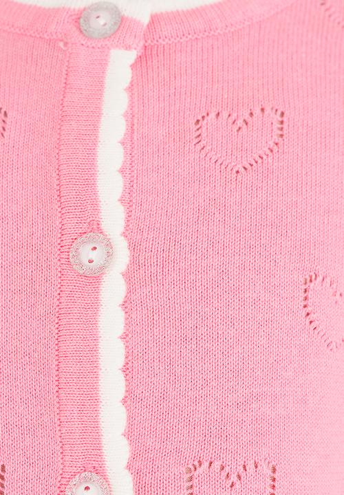 Pop Candy - Heart Pointelle Cardigan Dark Pink