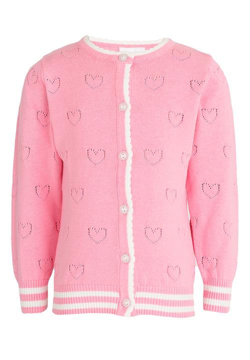 Pop Candy - Heart Pointelle Cardigan Dark Pink