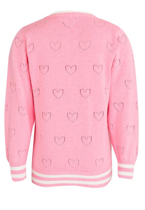 Pop Candy - Heart Pointelle Cardigan Dark Pink