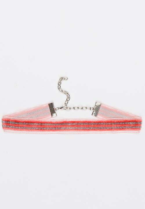 Jewels and Lace - Velvet Lurex Chocker Mid Pink