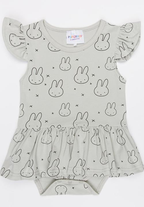 Pop Candy - Bunny Print Romper Dress Grey