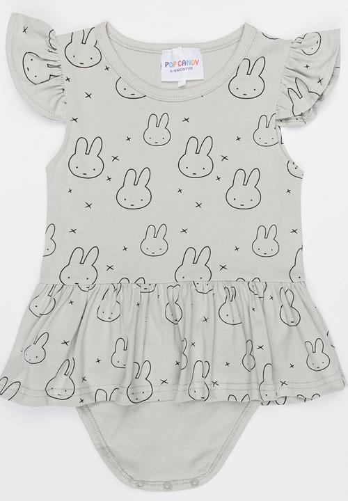 Pop Candy - Bunny Print Romper Dress Grey