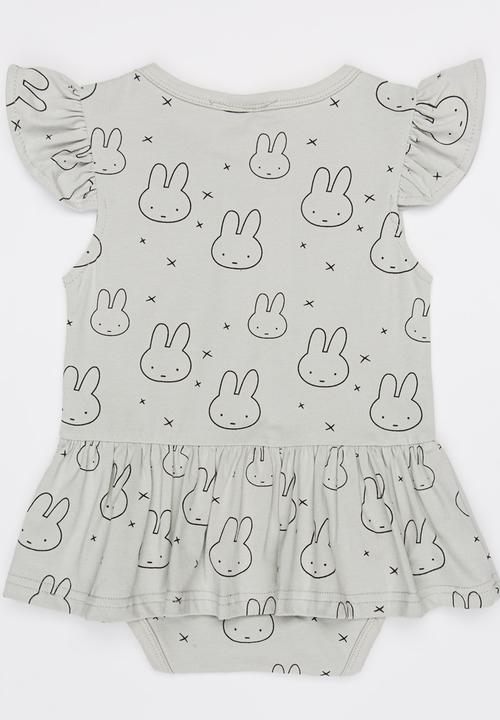 Pop Candy - Bunny Print Romper Dress Grey