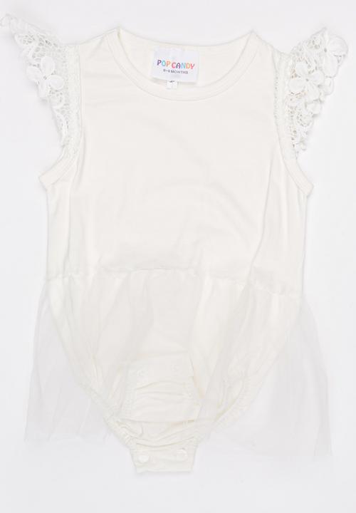 Pop Candy - Sleeveless Tulle Romper Off White